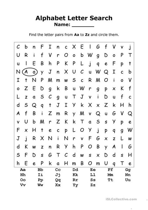 Alphabet Letter Search - English ESL Worksheets for distance learning and physical classrooms Esl Alphabet Worksheet, English Abc Worksheet, Letter Search Worksheets, Esl Alphabet Activities, Alphabet Search Printable, Alphabet Coloring Worksheets, Worksheets For Alphabets, Find Alphabet Worksheet, Letter Worksheets For Kindergarten