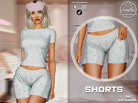 The Sims Resource - SET 398 - Bear Pajama Shorts Summer Pajamas Women, Lotes The Sims 4, The Sims 4 Skin, Sims 4 Studio, Sims 4 Expansions, Summer Pajamas, Sims 4 Mods Clothes, Sims 1, Cute Pajamas