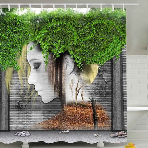 3D Digital Printing Waterproof Shower Curtain - Plant Hair, Cheap Shower, Bird Shower Curtain, Street Art Love, Garden Fence Art, Entrance Door Design, Hanging Vines, Amazing Street Art, Moss Art