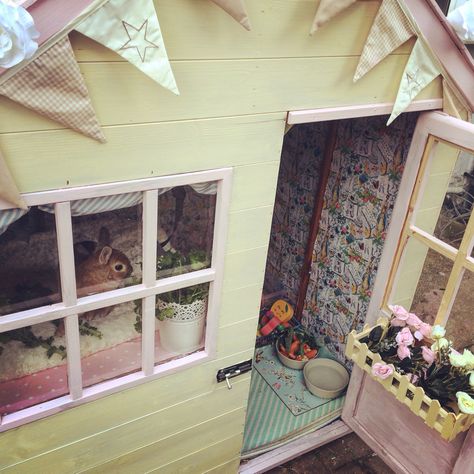 Rabbit Wendy House, Peter Rabbit Wallpaper, Bunny Sheds, Bunny Houses, Backyard Room, Shed Inspiration, Rabbit Hutch Plans, Rabbit Shed, Bunny Room