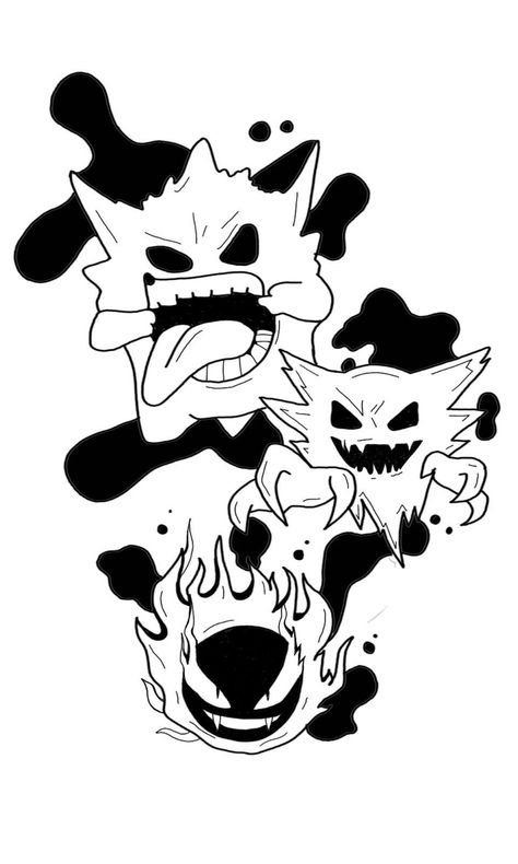 Gangar Drawings, Gengar Tattoo Design, Pokemon Tattoo Design, Gengar Tattoo, Growth Tattoo, Traditional Japanese Tattoo Flash, Scary Coloring Pages, Pokemon Black And White, Arm Tattoos For Guys Forearm