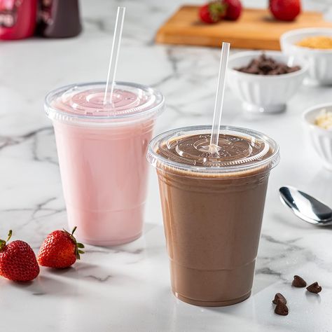 Comfy Package [100 Sets] 16 oz. Clear Plastic Cups With Flat Lids Plastic Cups With Lids, Plastic Cup With Straw, Clear Plastic Cups, Disposable Coffee Cups, Smoothie Cup, Cupcake In A Cup, Yogurt Cake, Ice Cream Cup, Pudding Desserts