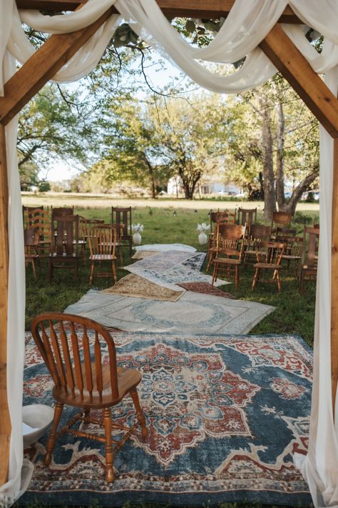 Mismatched Dining Chairs Wedding, Thrifted Chairs Wedding, Mismatched Chairs Wedding, Wooden Chair Wedding, Thrifted Wedding, Recycled Wedding, Bohemian Wedding Decorations, Ceremony Chairs, Indie Wedding