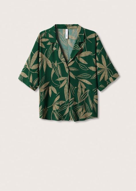 Flowy printed blouse - Women | Mango United Kingdom Business Tops Women, Mango Clothing, Fabric Print Design, Stylish Tops For Women, Fashion Tops Blouse, Casual Day Outfits, Fabric Accessories, Print Trends, Woven Top