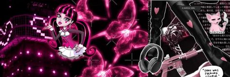 Black And Pink Banner Twitter, Black And Pink Widgets Long, Pink Scene Banner, Pastel Goth Header, Pink And Black Discord Banner, Scene Discord Banner, Pastel Goth Banner, Draculaura Header, Pink And Black Header