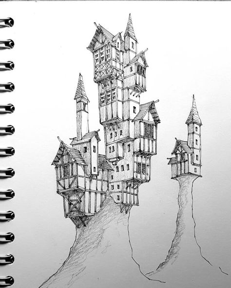 Hillside town. Fantasy Ink Architecture Designs. Click the image, for more art from Brian. Ink Architecture, Town Drawing, Fantasy Town, Building Sketch, Building Drawing, House Sketch, Meaningful Drawings, Architecture Drawing Art, Building Art