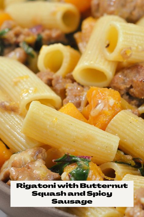 Rigatoni With Butternut Squash And Spicy Sausage, Butternut Squash Sausage, Pasta Entrees, Sausage Rigatoni, Rigatoni Recipes, Butternut Squash Puree, Butternut Squash Pasta, Savory Foods, Winter Dishes