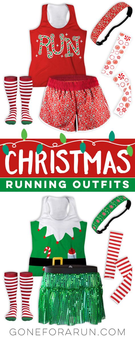 The ultimate Christmas themed running gear. From Candy Cane running shorts to Elf inspired tank tops make your holiday runs festive and fun. Running is My Favorite! Running Christmas, Running Outfits, Reindeer Costume, Christmas Workout, Race Outfit, Running Outfit, Candy Costumes, Running Clothes Women, Elf Clothes