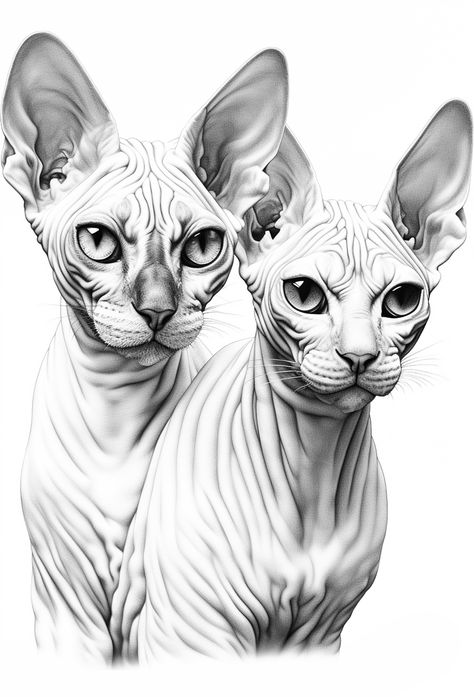 from the Cat Breeds Coloring Book Sphinx Cat Drawing, Sphinx Cat Tattoo, Sphynx Cat Tattoo, 47 Ronin, Chat Sphynx, Sphinx Cat, Cat Body, Cat Coloring Book, Metal Tattoo