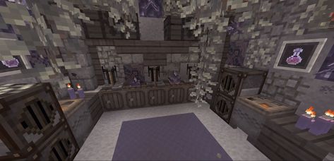 Potion Minecraft Room, Potion Brewing Room Minecraft Ideas, Potion Room Minecraft Ideas, Potion Shop Minecraft Interior, Potion Room Minecraft, Brewing Room Minecraft, Minecraft Alchemy Room, Minecraft Interior, Minecraft Interior Design