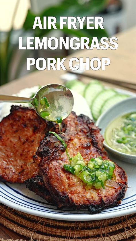 20 Minute Air Fryer Lemongrass Pork Chop - Tiffy Cooks Pork Air Fryer Recipes, Pork Air Fryer, Lemongrass Pork Chops, Asian Pork Recipes, Lemongrass Pork, Kitchen Library, Tiffy Cooks, Asian Bbq, Asian Pork