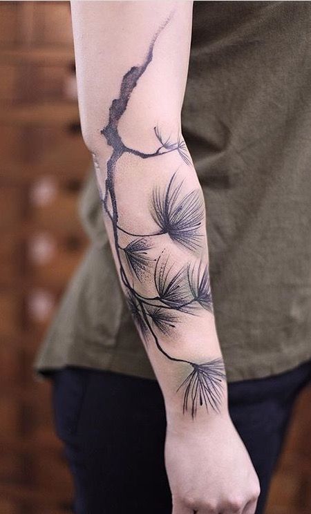 Chen Jie Newtattoo flower tattoo Tattoo Main, Pine Tattoo, Mother Nature Tattoos, Pine Leaves, Nature Tattoo Sleeve, Biomechanical Tattoo, Japanese Sleeve Tattoos, Blossom Tattoo, Best Sleeve Tattoos