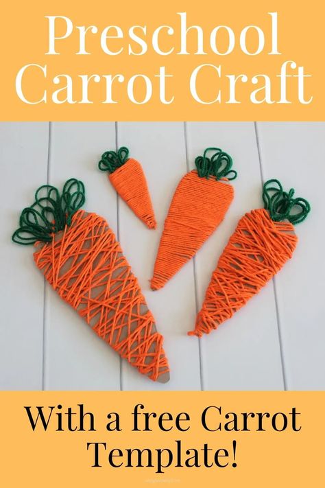 Preschool Carrot Craft (with Free Carrot Template) - Simply Full of Delight Easy Garden Crafts, Garden Crafts For Toddlers, Carrot Template, Carrot Crafts, Preschool Harvest, Carrot Craft, Spring Preschool Activities, Vegetable Crafts, Preschool Easter