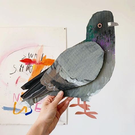 Cheryl Cochran on Instagram: “The first of a small number of pigeons I’ll be making before we pack up this little art filled studio and the rest of our home and move.…” Cardboard Pigeon, Paper Art Sculpture, Recycled Art Projects, Collage Art Projects, Upcycled Art, Cardboard Art, Pack Up, Recycled Art, Art Party