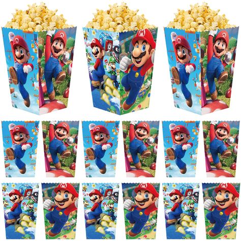 Mario Popcorn, Mario Theme Party, Mario Party Decorations, Mario Theme, Movie Night Decorations, Movie Themed Party, Night Movie, Super Mario Birthday Party, Popcorn Boxes