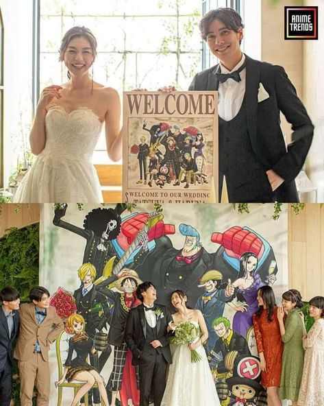 One Piece Themed Wedding, One Piece Wedding Anime, One Piece Couple, One Piece Theme, Anime Wedding, Dream Wedding Decorations, Fun Shots, Welcome To Our Wedding, Wedding Goals