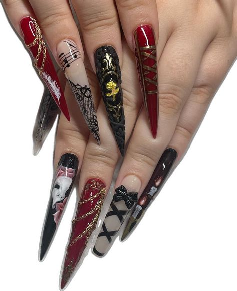 Phantom Of The Opera Nails, Opera Nails, Beauty Nail Salon, Long Stiletto Nails, La Nails, Moreno Valley, Gel Mani, Goth Nails, Dope Nail Designs