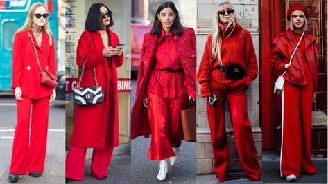 Red Monochromatic Outfit, Red Monochromatic, Fashion Week Nyc, Red Tracksuit, Red Street, Red Outfits, Color Clothes, Nyc Fashion Week, London Fashion Weeks