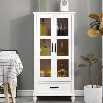 Modern Wood China Cabinet with Hinged Doors & Drawers Included - White 24"L x 14"W x 49"H Display & China Cabinets Wood China Cabinet, Kids Armoire, Display China, Carpet Squares, Kids Nightstand, China Cabinets, Kids Dressers, China Display, Kids Bookcase