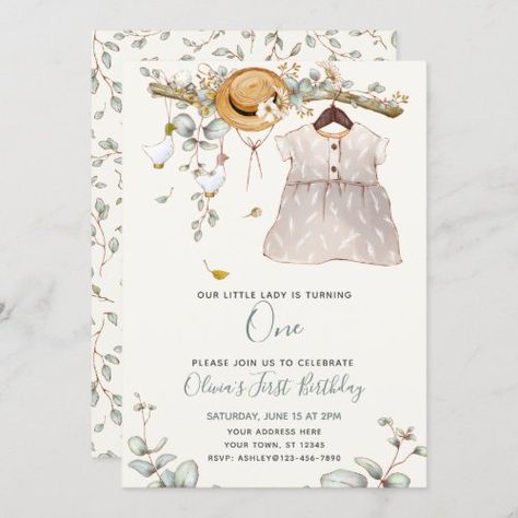 $2.8 | Cute Our Little Lady is One Floral Cottagecore - girl's first birthday, 1st birthday, rustic, watercolor, dusty blue, cottagecore, girl's outfit, floral, little lady, modern Cottagecore Birthday Invitation, Cottagecore First Birthday, Cottagecore Invitation, Cottagecore Birthday, Rustic Cottagecore, 1st Birthday Girl Decorations, Girl Birthday Themes, Baby Wallpaper, Floral Cottagecore