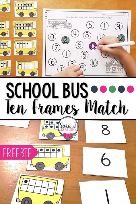 Practice counting and subitizing with these adorable school bus ten frames matching activities. These cards and recording sheets can be used in a variety of ways to differentiate math in your classroom. Ideal for math workshop, math centers, intervention groups, small group and independent practice. Click here to download your free cards and get your back to school season off to a fun start! Preschool September, Playing Preschool, Season Activities, Ten Frame Activities, School Products, Matching Activities, Differentiation Math, Math Centers Middle School, Math Activities For Kids