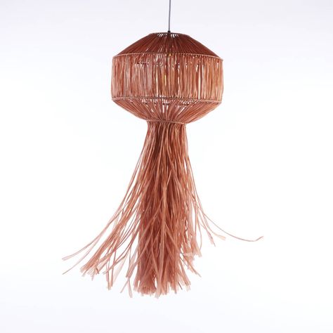 A handmade macramé lantern. Intricately knotted around a rose gold coloured frame in paper raffia yarn and a delicate tassel. The macramé lantern will make a decadent addition to any room, a perfect gift for an interior-design lover, ideal for commerical and residential interiors. Ethically produced each product is made by hand to order in our Folkestone studio with a zero-waste approach, get in touch for bespoke sizes and colour options. All yarns and fabrics used within our collections conform Raffia Lampshade, Babington House, Vintage Lampshades, Creative Textiles, Diy Lamp Shade, Old Frames, Royal College Of Art, Contemporary Interior Design, Land Art