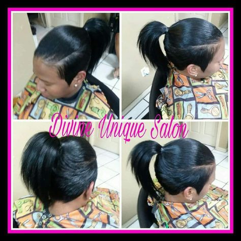 Ponytail With Shaved Sides And Back, Perm Styles, Shaved Sides And Back, Short Perm, High Buns, Ponytail Ideas, Shaved Side, Braids With Shaved Sides, Black Hair Short Cuts