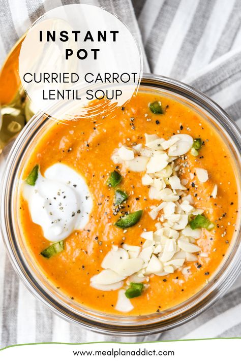 Plant Based Instant Pot Recipes, Plant Based Instant Pot, Carrot Lentil Soup, Fill Your Freezer, Curried Carrot Soup, Carrot And Lentil Soup, Instant Pot Soup Recipes, Instant Pot Soup, Healthy Instant Pot Recipes