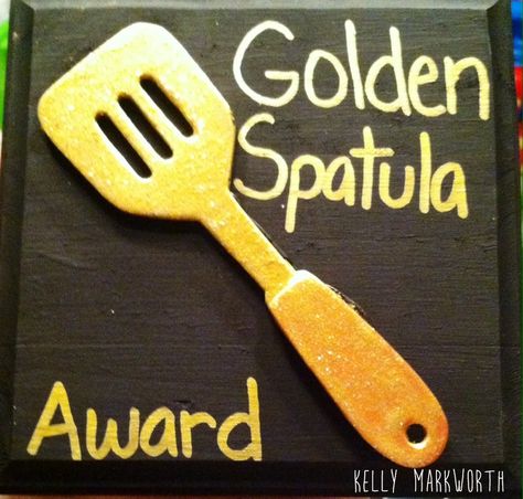 Handmade/handpainted "Golden Spatula Award" #spongebob Spongebob Spatula, Cafeteria Behavior, Golden Spatula, Spongebob Birthday Party, Golden Spoon, Spongebob Birthday, School Climate, Lunch Room, School Lunch