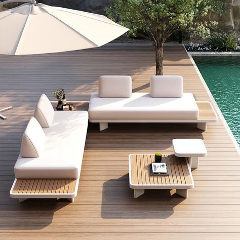 Pool Sofa, Unique Patio Furniture, Modern Outdoor Patio Furniture, Modern Outdoor Sofa, Outdoor Chairs Design, White Outdoor Furniture, Wall Decor Trends, Vintage Inspired Wall Decor, Contemporary Outdoor Furniture