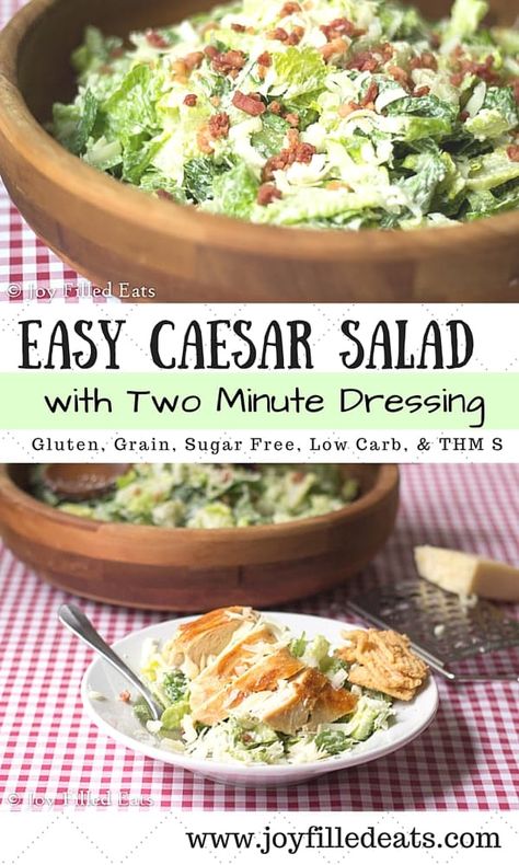 Caesar salad is one of my family's favorite easy sides or fast dinners. Our favorite dressing is ready in two min. It is low carb, gluten, sugar, & grain free & THM S. Homemade Caesar Dressing, Thm Meals, Homemade Caesar, Trim Healthy Mama Recipes, Joy Filled Eats, Low Carb Salad, Caesar Dressing, Thm Recipes, Fast Dinners