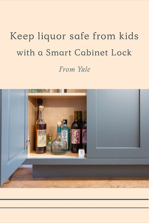 Need a discrete way to protect your liquor cabinet from curious kiddos? Look no further than our Smart Cabinet Lock. It auto locks and displays recent activity in the Yale Access app, and it can withstand 80 lbs of pulling force. Plus, it installs in minutes with included hardware and tape, and it's compatible with any cabinet space so long as you use the provided 3M tape to install. Photo by @gillianswalsworth. Locking Liquor Cabinet, Liqour Cabinet, Cabinet Lock, Medicine Storage, Inside Cabinets, A Place For Everything, Cabinet Locks, Cabinets Drawers, Primary Bathroom