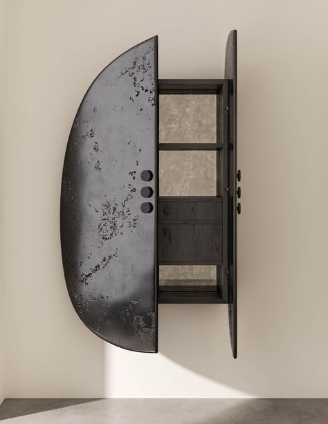 STUDIOTWENTYSEVEN • BLACK PEARL CABINET BY MAURICIO & DAVID AGUIRRE Oak Mirror, New York Gallery, Boys Bedroom Makeover, Cupboard Shelves, Bar Mirror, November 1st, Interiors Dream, Iron Doors, Furniture Inspiration