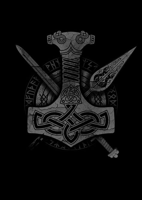 Mjolnir Art, Mjolnir Design, Berserker Tattoo, Mjolnir Tattoo, Viking Symbols And Meanings, Odin Norse Mythology, Arte Viking, Tf2 Funny, Rune Tattoo