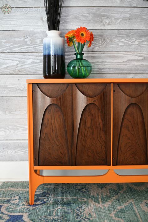 Orange Mid Century Credenza for Sale – FunCycled Mcm Entertainment Center, Painted Mid Century Tv Console, Mcm Credenza Makeover, Midcentury Modern Credenza, Painted Mcm Credenza, Upcycled Mid Century Sideboard, Mid Century Entertainment Center, Midcentury Sideboard Painted, 70s Credenza