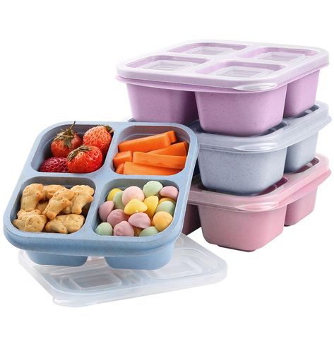 PRICES MAY VARY. 🍎Easy Open Lids --- The snack containers lids stays perfectly in place when inside a lunch bag and it is easy to open. The each section seals so nothing leaks to another section! (Not suitable for liquids) 🌾Reusable ＆ Food Safe Material --- 4 compartment snack containers is made of premium and BPA-free wheat straw material that can be used multiple times, please use our wheat straw snack containers instead of disposable snack containers to protect the environment 🍱Meal Prep ＆ Lunchbox Containers, Meal Prep Lunch Box, Makanan Cepat Saji, Snack Boxes, Lunch Box Containers, Snack Containers, Fruit Box, Prepped Lunches, Meal Prep Containers