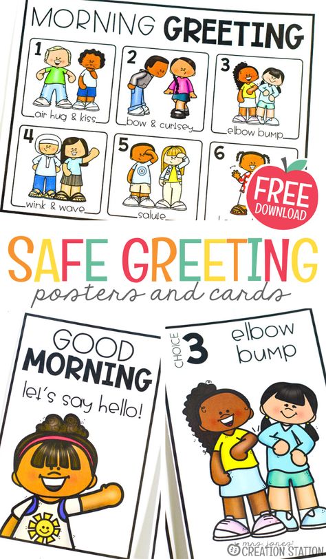 Creative Ways for Safe Greetings in the Classroom - Mrs. Jones Creation Station Morning Meeting Greetings, Classroom Routines And Procedures, Conscious Discipline, Greeting Poster, Mrs Jones, Creation Station, Classroom Routines, Kindergarten Resources, Effective Learning