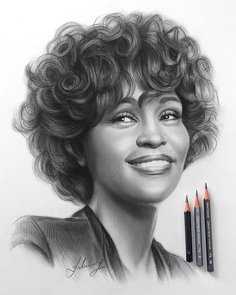 Whitney Houston by K. Łukasiewicz Silhouette Artist, Realistic Animal Drawings, Portraits Of Celebrities, Pencil Sketch Portrait, Houston Art, Celebrity Portraits Drawing, Caricature Sketch, Realistic Pencil Drawings, Pencil Portraits