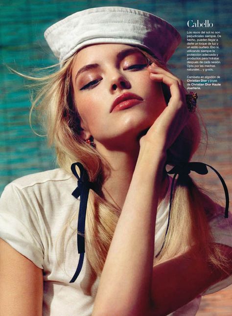 Sailor girl...rock that hat! Girl With Pigtails, Ashley Smith, Behind Blue Eyes, Sailor Hat, Sailor Fashion, Harper’s Bazaar, Nautical Fashion, Harper's Bazaar, Harpers Bazaar