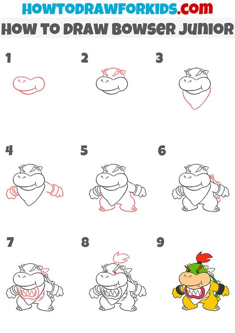 Mario Tutorial, Cartoon Step By Step Drawing, How To Draw Bowser, Easy To Draw Mario, Bowser Drawing, How To Draw Mario Characters, Bowser Drawing Easy, How To Draw Characters Step By Step, Bowser Painting