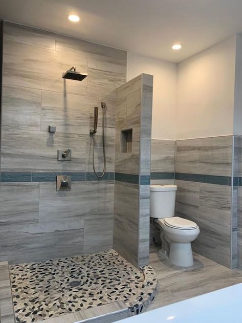 Open Bathroom Concept, Open Concept Bathroom, L Shaped Bathroom, Popular Bathroom Designs, Open Plan Bathrooms, Showers Without Doors, Open Bathroom, Open Showers, Bathroom Shower Design