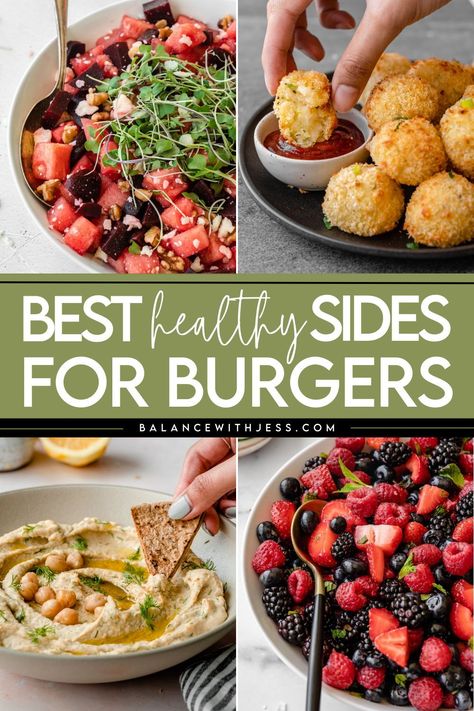 These are the best healthy sides for burgers and hot dogs! With low carb, keto and gluten free options, choose from 30 quick and simple side dishes for your next summer party, dinner or camping adventure. Find these and more healthy side sides for burgers on the blog. Healthy Sides For Burgers, Sides For Burgers, Simple Side Dishes, Hamburger Side Dishes, Burger Sides, Burgers And Hot Dogs, Keto And Gluten Free, Chicken Main Dish Recipes, Burger Side Dishes