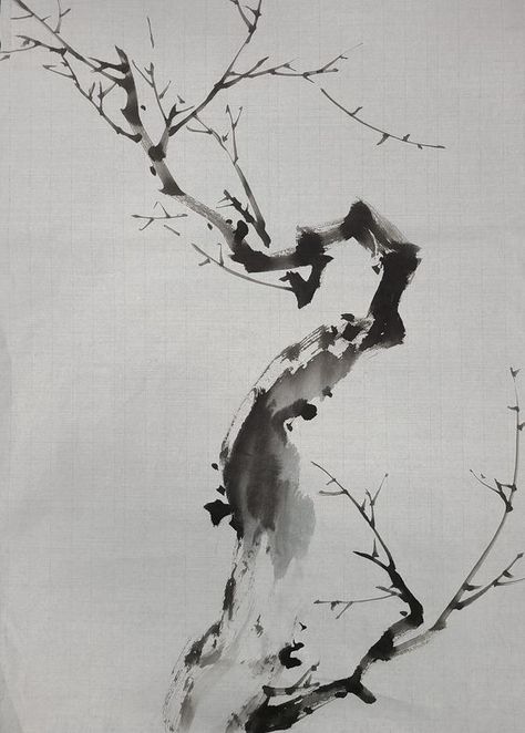 Chinese Painting Flowers, Japanese Ink Painting, Japanese Tree, Sumi E Painting, Japan Painting, Chinese Landscape Painting, Japanese Watercolor, Chinese Art Painting, Japanese Drawings