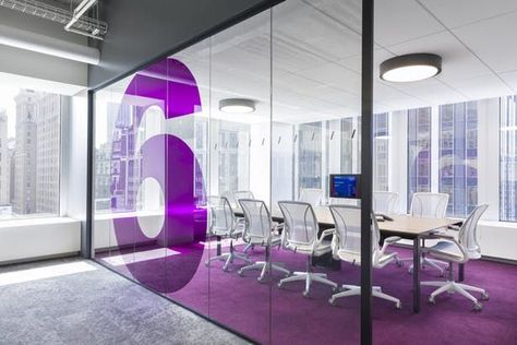 FUSE Media | OFFICEUNTITLED | Archinect Purple Office, Kitchen New York, Cool Office Space, Glass Office, Corporate Interiors, Professional Office, Hospital Design, Collaboration Space, Office Cleaning