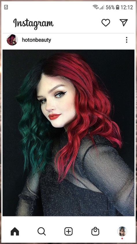 Christmas Hair Color Ideas - Buy while it is still available - So take action right now! Click to visit! Holiday Hair Color, Half Colored Hair, Dark Green Hair, Dip Dye Hair, Brown Hair Dye, Peekaboo Hair, Neon Hair, Split Hair, Winter Hair Color