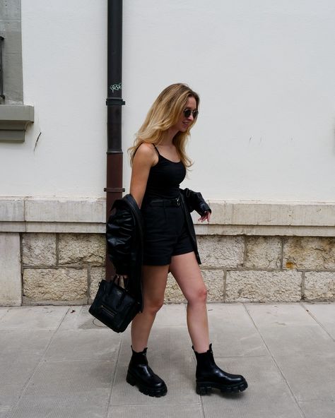 Shorts and chunky boots combo 🖤 Shorts And Chunky Boots, Black Chunky Moto Boots For Streetwear, Trendy Ankle-high Combat Boots With Chunky Platform, Lace-up Leather Moto Boots With Chunky Platform, Chunky Platform Ankle-high Combat Boots For Streetwear, Chunky Boots, Matter, Boots, On Instagram