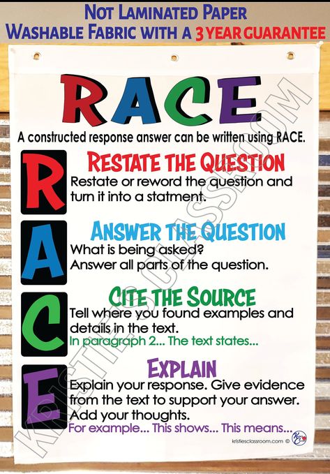 Constructive Response RACE Anchor Chart Printed FABRIC - Etsy Race Anchor Chart, Racer Anchor Chart, Races Strategy Anchor Chart, Teaching Race Strategy, Race Response Anchor Chart, Constructed Response, Writing Anchor Charts, Chart Design, Interactive Notebooks