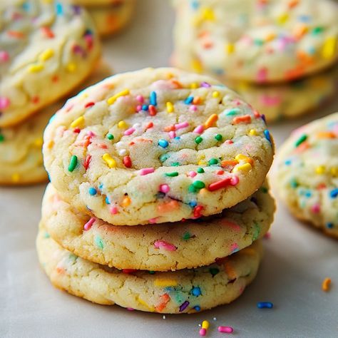 Whip up a batch of funfetti sprinkle cookies that are colorful, delicious, and perfect for any occasion. Enjoy the festive flavor today! Funfetti Cutout Cookies, Mini Funfetti Cookies, Christmas Funfetti Cookies, Funfetti Christmas Cookies, Nye Cookies, Christmas Sprinkle Cookies, Funfetti Cookie Recipe, Sprinkle Sugar Cookies, Sprinkle Cookies Recipe