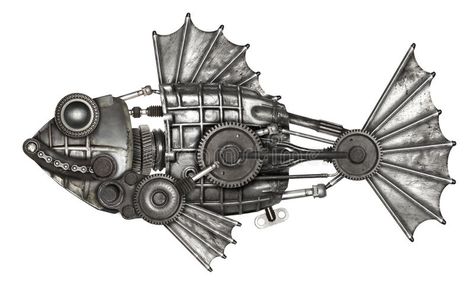 Steampunk style fish. Mechanical animal photo compilation. Steampunk style fish, european perch (Perca fluviatilis). Mechanical animal photo compilation royalty free stock images Photo Compilation, Metal Wire Art, Steampunk Drawing, Steampunk Animals, Mechanical Animals, Robot Animal, Cyborgs Art, Whale Tattoos, Steampunk Crafts