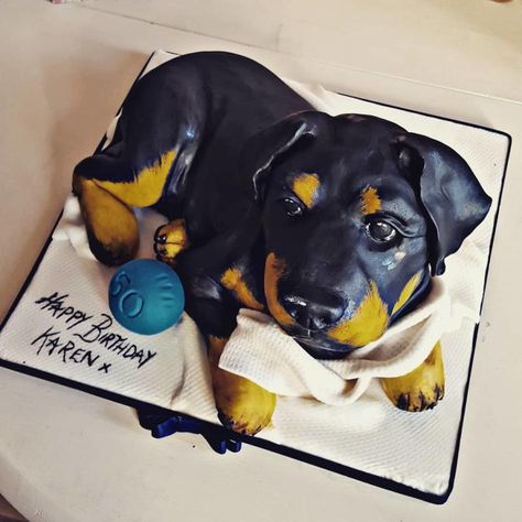 Rottweiler cake  by Helen at fairy artistic Rottweiler Cake Ideas, Rottweiler Cake, Cake Exhibition, Animal Birthday Cakes, Gravity Defying Cake, Dog Best Friend, Animal Cake, Awesome Cakes, Dog Cake